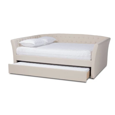 Delora Upholstered Daybed With Trundle Beige - Baxton Studio 1 Delora Upholstered Daybed With Trundle Beige - Baxton Studio