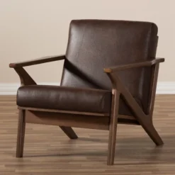Bianca Mid Century Modern Walnut Wood Distressed Faux Leather Lounge Chair Dark Brown - Baxton Studio 14 Bianca Mid Century Modern Walnut Wood Distressed Faux Leather Lounge Chair Dark Brown - Baxton Studio -Baxton Studio GUEST d33031b1 13ae 485f bee1 9dfcf1659427