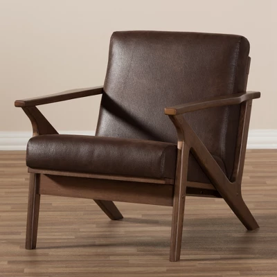 Bianca Mid Century Modern Walnut Wood Distressed Faux Leather Lounge Chair Dark Brown - Baxton Studio 7 Bianca Mid Century Modern Walnut Wood Distressed Faux Leather Lounge Chair Dark Brown - Baxton Studio - Image 7