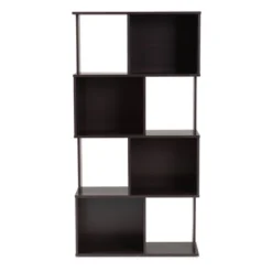 61.42" Riva Geometric Wood Bookshelf Dark Brown - Baxton Studio