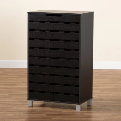 2 Door Ernest Brown Wood Shoe Storage Cabinet Dark Brown - Baxton Studio 8 2 Door Ernest Brown Wood Shoe Storage Cabinet Dark Brown - Baxton Studio - Image 8