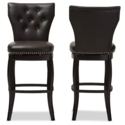 29" Leonice Faux Leather Upholstered Button Tufted Swivel Barstool Dark Brown - Baxton Studio -Baxton Studio GUEST d3e832ee 6e79 405f bc99 8fa5ee4352b8