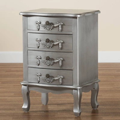 Callen Brushed Wood 4 Drawer Nightstand Silver - Baxton Studio 8 Callen Brushed Wood 4 Drawer Nightstand Silver - Baxton Studio - Image 8