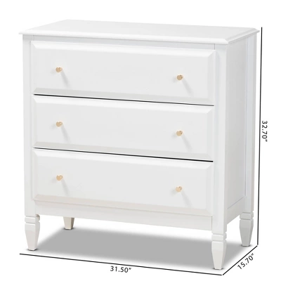3 Drawer Naomi Wood Bedroom Chest White/Gold - Baxton Studio 8 3 Drawer Naomi Wood Bedroom Chest White/Gold - Baxton Studio - Image 8