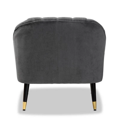 Ellard Velvet Fabric Upholstered Two-Tone Wood Accent Chair Gray/Dark Brown - Baxton Studio 5 Ellard Velvet Fabric Upholstered Two-Tone Wood Accent Chair Gray/Dark Brown - Baxton Studio - Image 5