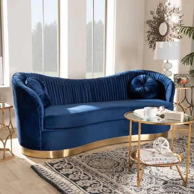 Nevena Velvet Sofa Blue - Baxton Studio 3 Nevena Velvet Sofa Blue - Baxton Studio - Image 3