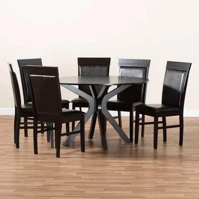 7pc Dining Set Wood And Jeane Faux Leather Upholstered Dark Brown/Espresso Brown - Baxton Studio 7 7pc Dining Set Wood And Jeane Faux Leather Upholstered Dark Brown/Espresso Brown - Baxton Studio - Image 7