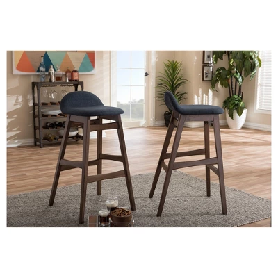 2pc 30" Fabric Upholstered Wood Finishing Barstool Dark Blue - Baxton Studio 3 2pc 30" Fabric Upholstered Wood Finishing Barstool Dark Blue - Baxton Studio - Image 3