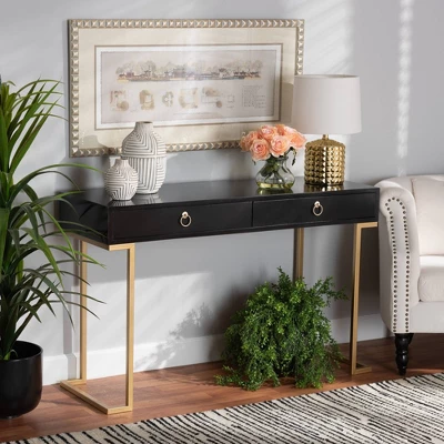 Beagan Wood And Metal 2 Drawer Console Table Black/Gold - Baxton Studio 1 Beagan Wood And Metal 2 Drawer Console Table Black/Gold - Baxton Studio