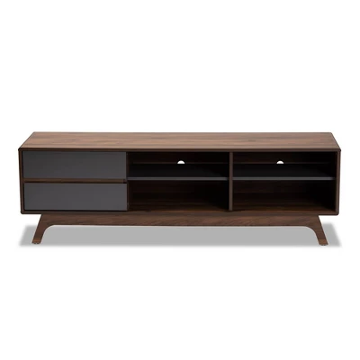 2 Drawer Koji Two-Toned Wood TV Stand For TVs Up To 65" Gray/Walnut - Baxton Studio 2 2 Drawer Koji Two-Toned Wood TV Stand For TVs Up To 65" Gray/Walnut - Baxton Studio - Image 2