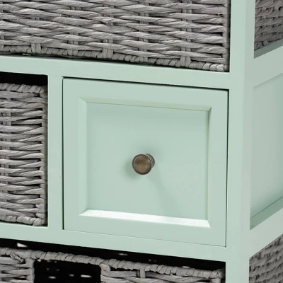 Valtina Two-Tone Wood 3 Drawer Storage Unit With Baskets Oak Brown/Gray/Mint Green - Baxton Studio 5 Valtina Two-Tone Wood 3 Drawer Storage Unit With Baskets Oak Brown/Gray/Mint Green - Baxton Studio - Image 5
