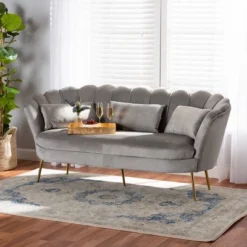 Genia Velvet Fabric Upholstered And Metal Sofa Gray/Gold - Baxton Studio 14 Genia Velvet Fabric Upholstered And Metal Sofa Gray/Gold - Baxton Studio -Baxton Studio GUEST d8cecf5d ba12 4394 8c36 6bc4278e6ced