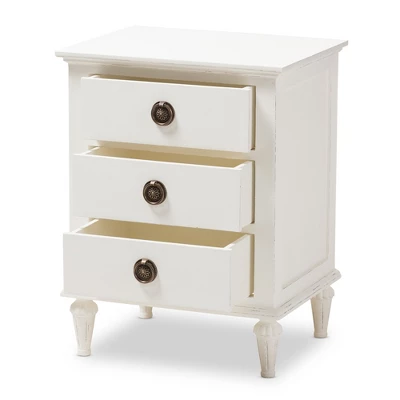 Venezia French - Inspired Rustic Washed Wood 3 - Drawer Nightstand - White - Baxton Studio 1 Venezia French - Inspired Rustic Washed Wood 3 - Drawer Nightstand - White - Baxton Studio