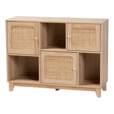 Elsbeth Wood And Natural Rattan 3 Door Sideboard Light Brown/Natural Brown - Baxton Studio 1 Elsbeth Wood And Natural Rattan 3 Door Sideboard Light Brown/Natural Brown - Baxton Studio