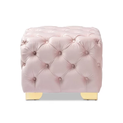 Avara Velvet Finished Button Tufted Ottoman Pink - Baxton Studio 6 Avara Velvet Finished Button Tufted Ottoman Pink - Baxton Studio - Image 6