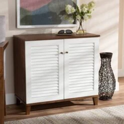 Coolidge 4 Shelf Wood Shoe Cabinet White/Walnut - Baxton Studio 13 Coolidge 4 Shelf Wood Shoe Cabinet White/Walnut - Baxton Studio -Baxton Studio GUEST d9c413da 31fb 4aae 9575 05fc6269dd3b