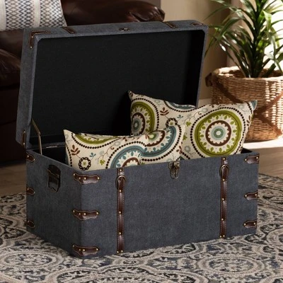 Palma Modern Transitional Fabric Upholstered Storage Trunk Ottoman Gray - Baxton Studio: Cushioned, Antique Brass Latches, No Assembly Required 8 Palma Modern Transitional Fabric Upholstered Storage Trunk Ottoman Gray - Baxton Studio: Cushioned, Antique Brass Latches, No Assembly Required - Image 8