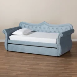 Twin Abbie Velvet Tufted Daybed With Trundle Light Blue - Baxton Studio 19 Twin Abbie Velvet Tufted Daybed With Trundle Light Blue - Baxton Studio -Baxton Studio GUEST da1623e5 7c0e 4607 9057 5b0607e01a4e