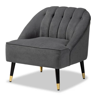 Ellard Velvet Fabric Upholstered Two-Tone Wood Accent Chair Gray/Dark Brown - Baxton Studio 2 Ellard Velvet Fabric Upholstered Two-Tone Wood Accent Chair Gray/Dark Brown - Baxton Studio - Image 2