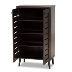 Salma Wood 2 Door Shoe Storage Cabinet Dark Brown - Baxton Studio