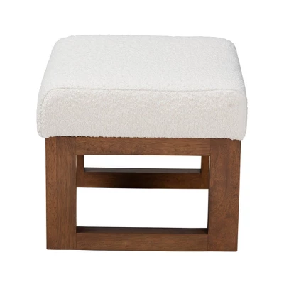 Yashiya Boucle Ottoman Footstool: Mid-Century Design, Rubberwood Frame - Baxton Studio 3 Yashiya Boucle Ottoman Footstool: Mid-Century Design, Rubberwood Frame - Baxton Studio - Image 3