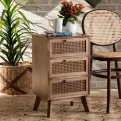 Baden Wood With Rattan 3 Drawer Nightstand Walnut Brown - Baxton Studio 15 Baden Wood With Rattan 3 Drawer Nightstand Walnut Brown - Baxton Studio -Baxton Studio GUEST db9ff764 236c 4b65 86f0 aef389ef3331