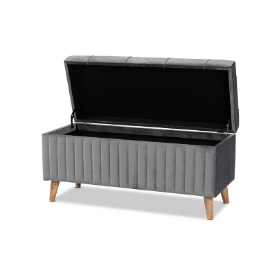 Hanley Velvet Fabric Upholstered And Wood Storage Ottoman - Baxton Studio 1 Hanley Velvet Fabric Upholstered And Wood Storage Ottoman - Baxton Studio