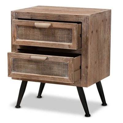 Calida Wood And Rattan 2 Drawer Nightstand Brown - Baxton Studio 1 Calida Wood And Rattan 2 Drawer Nightstand Brown - Baxton Studio