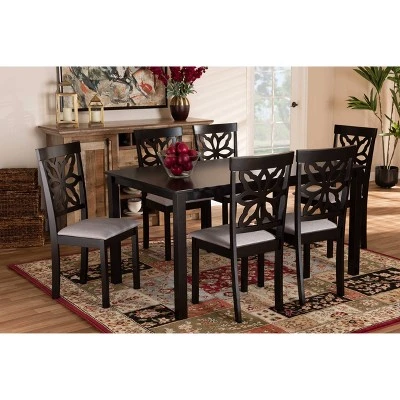 7pc Dallas Fabric Upholstered And Wood Dining Set - Baxton Studio 5 7pc Dallas Fabric Upholstered And Wood Dining Set - Baxton Studio - Image 5