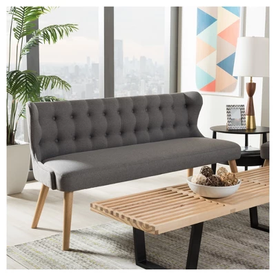 Melody Mid-Century Modern Fabric And Natural Wood Finishing 3 Seater Settee Bench Gray - Baxton Studio 3 Melody Mid-Century Modern Fabric And Natural Wood Finishing 3 Seater Settee Bench Gray - Baxton Studio - Image 3