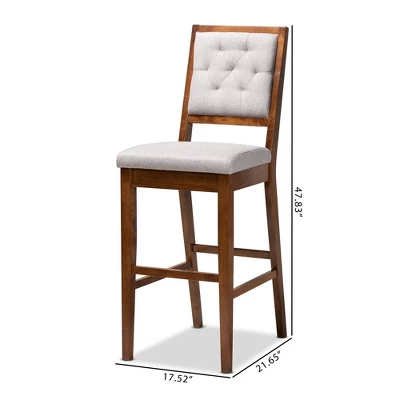 2pc Gideon Fabric Upholstered And Wood Barstool Set Gray/Walnut Brown - Baxton Studio 8 2pc Gideon Fabric Upholstered And Wood Barstool Set Gray/Walnut Brown - Baxton Studio - Image 8