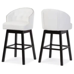 Baxton Studio 7 Set Of 2 Avril Modern And Contemporary Faux Leather Tufted Swivel Barstool With Nail Heads Trim - White - Baxton Studio