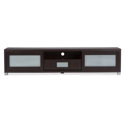 Gerhardine Wood Cabinet With 2 Sliding Doors And Drawer TV Stand For TVs Up To 85" Dark Brown - Baxton Studio 2 Gerhardine Wood Cabinet With 2 Sliding Doors And Drawer TV Stand For TVs Up To 85" Dark Brown - Baxton Studio - Image 2