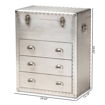 Serge Metal 3 Drawer Accent Storage Chest Silver - Baxton Studio 10 Serge Metal 3 Drawer Accent Storage Chest Silver - Baxton Studio - Image 10