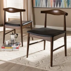 Set Of 2 Winton Mid Century Modern Walnut Wood Dining Chairs Black, Brown - Baxton Studio 11 Set Of 2 Winton Mid Century Modern Walnut Wood Dining Chairs Black, Brown - Baxton Studio -Baxton Studio GUEST de48bb3d 9041 436b 8c63 ea050d3a2ef4
