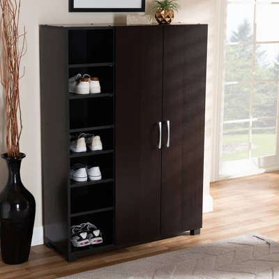 Marine Finished 2 Door Wood Entryway Shoe Storage Cabinet With Open Shelves Brown - Baxton Studio 2 Marine Finished 2 Door Wood Entryway Shoe Storage Cabinet With Open Shelves Brown - Baxton Studio - Image 2