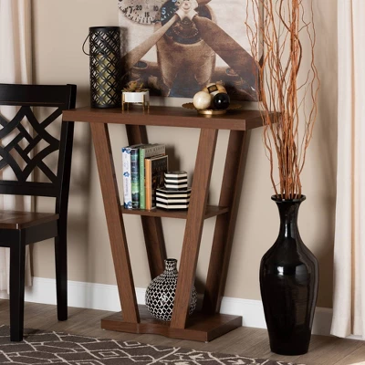 Boone Wood Console Table Walnut Brown - Baxton Studio: Modern Entryway Furniture With Shelf, Space-Saving Design 4 Boone Wood Console Table Walnut Brown - Baxton Studio: Modern Entryway Furniture With Shelf, Space-Saving Design - Image 4