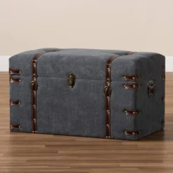 Palma Modern Transitional Fabric Upholstered Storage Trunk Ottoman Gray - Baxton Studio: Cushioned, Antique Brass Latches, No Assembly Required 18 Palma Modern Transitional Fabric Upholstered Storage Trunk Ottoman Gray - Baxton Studio: Cushioned, Antique Brass Latches, No Assembly Required -Baxton Studio GUEST decb13d3 a6a6 439d aea1 285311b55067