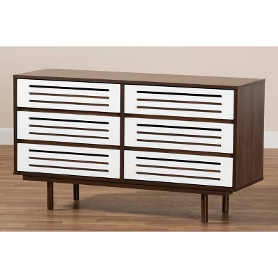 6 Drawer Wood Dresser And Meike Two-Tone Walnut/White - Baxton Studio 7 6 Drawer Wood Dresser And Meike Two-Tone Walnut/White - Baxton Studio - Image 7