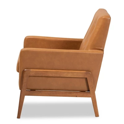 Perris Mid-Century Faux Leather Upholstered Wood Lounge Chair Walnut/Brown - Baxton Studio 2 Perris Mid-Century Faux Leather Upholstered Wood Lounge Chair Walnut/Brown - Baxton Studio - Image 2