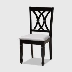 7pc Reneau Upholstered Wood Dining Set Sand Gray/Espresso - Baxton Studio