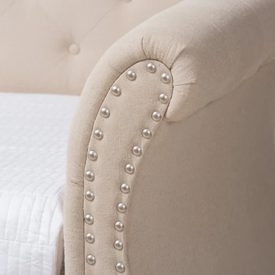 Twin Cherine Classic And Contemporary Fabric Upholstered Daybed With Trundle Beige - Baxton Studio 5 Twin Cherine Classic And Contemporary Fabric Upholstered Daybed With Trundle Beige - Baxton Studio - Image 5