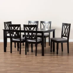 7pc Reneau Upholstered Wood Dining Set Sand Gray/Espresso - Baxton Studio -Baxton Studio GUEST df81790e 4810 49de a7af 315d40e72d71