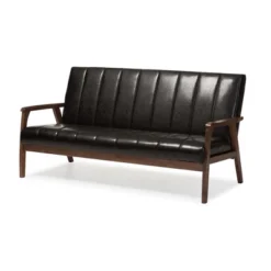 Nikko Mid-Century Modern Scandinavian Style Faux Leather Wooden 3 Seater Sofa - Baxton Studio 9 Nikko Mid-Century Modern Scandinavian Style Faux Leather Wooden 3 Seater Sofa - Baxton Studio -Baxton Studio GUEST df9824f4 9c75 4a01 86f4 d85e71976ce9