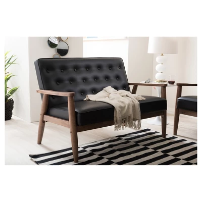 Sorrento Mid-Century Retro Modern Faux Leather Upholstered Wooden 2 Seater Loveseat - Baxton Studio 3 Sorrento Mid-Century Retro Modern Faux Leather Upholstered Wooden 2 Seater Loveseat - Baxton Studio - Image 3