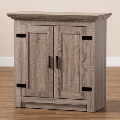 Bruce Farmhouse Wood 2 Doors Shoe Storage Cabinet Oak/Brown - Baxton Studio 8 Bruce Farmhouse Wood 2 Doors Shoe Storage Cabinet Oak/Brown - Baxton Studio - Image 8