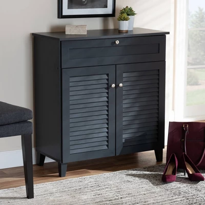 Shelf Wood Shoe Storage Cabinet With Drawer Coolidge Finished Dark Gray - Baxton Studio 6 Shelf Wood Shoe Storage Cabinet With Drawer Coolidge Finished Dark Gray - Baxton Studio - Image 6