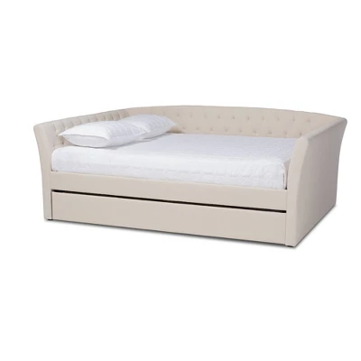 Delora Upholstered Daybed With Trundle Beige - Baxton Studio 11 Delora Upholstered Daybed With Trundle Beige - Baxton Studio - Image 11