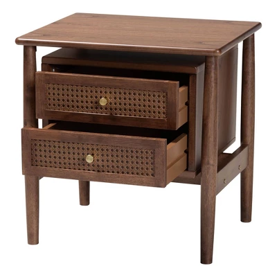 Baxton Studio Alyssa Wood 2 Drawer Nightstand Woven With Rattan Walnut Brown 9 Baxton Studio Alyssa Wood 2 Drawer Nightstand Woven With Rattan Walnut Brown - Image 9
