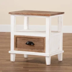 Glynn Wood 1 Drawer Nightstand White/Brown - Baxton Studio -Baxton Studio GUEST e21d169d 60d3 424c b5c2 085cfb17fa1e